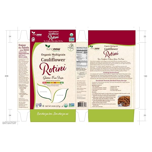 NOW, LIVING NATURAL FOODS, ORGANIC MULTIGRAIN AND CAULIFLOWER ROTINI 8 OZ