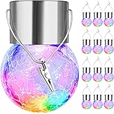 MAXvolador 12-Pack Hanging Solar Lights, Decorative Cracked Glass Ball Light, Multicolor Solar Powered Waterproof Globe Lighting for Garden, Tree