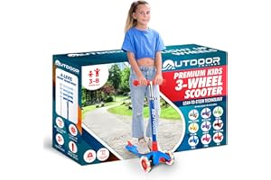 OUTDOORCRUISER Outdoor Cruiser 3-Wheel Kids Scooter – with Lean-to-Steer Technology, Led Lighted Wheel, 4-Level Adjustable Height T-bar Handle, Support Kids Up to 150 Lbs, for Boys & Girls Ages 3-8, Blue and Red