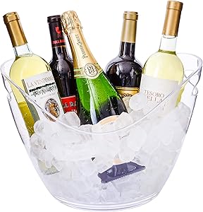 Ice Bucket Clear Acrylic 8 Liter Plastic Tub For Drinks and Parties, Food Grade, Holds 5 Full-Sized Bottles and Ice
