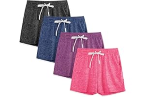 Phedrew 4-Pack Girls' Athletic Shorts High Waisted Quick Dry Active Shorts with Pockets Multipack (5-18 Years)