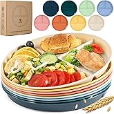 becutlery 9" Unbreakable Divided Plates (8 PCS). Microwave & Dishwasher Safe! For kids & adults. Wheat straw, BPA - free. Portion control for health/weight loss. 3 -compartment, durable & smooth.