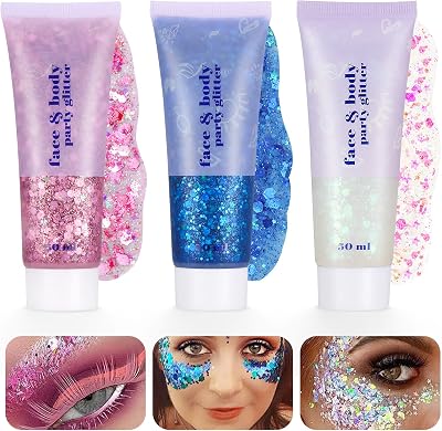 Dacitiery 3Pcs Body Glitter Gel Kit 50ml Mermaid Sequins Silver