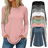 Velvelhall 8 Pack Women's Long Sleeve Shirts, Raglan Crew Neck Tops Tunic Loose Fit Casual Basic Tee Shirt