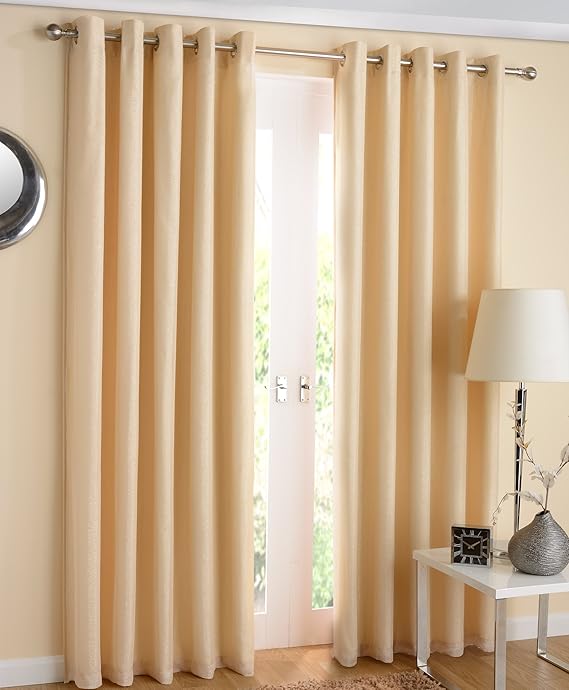 Miami Eyelet Lined CREAM Voile Curtains THERMAL LINED 90" x 90" Amazon