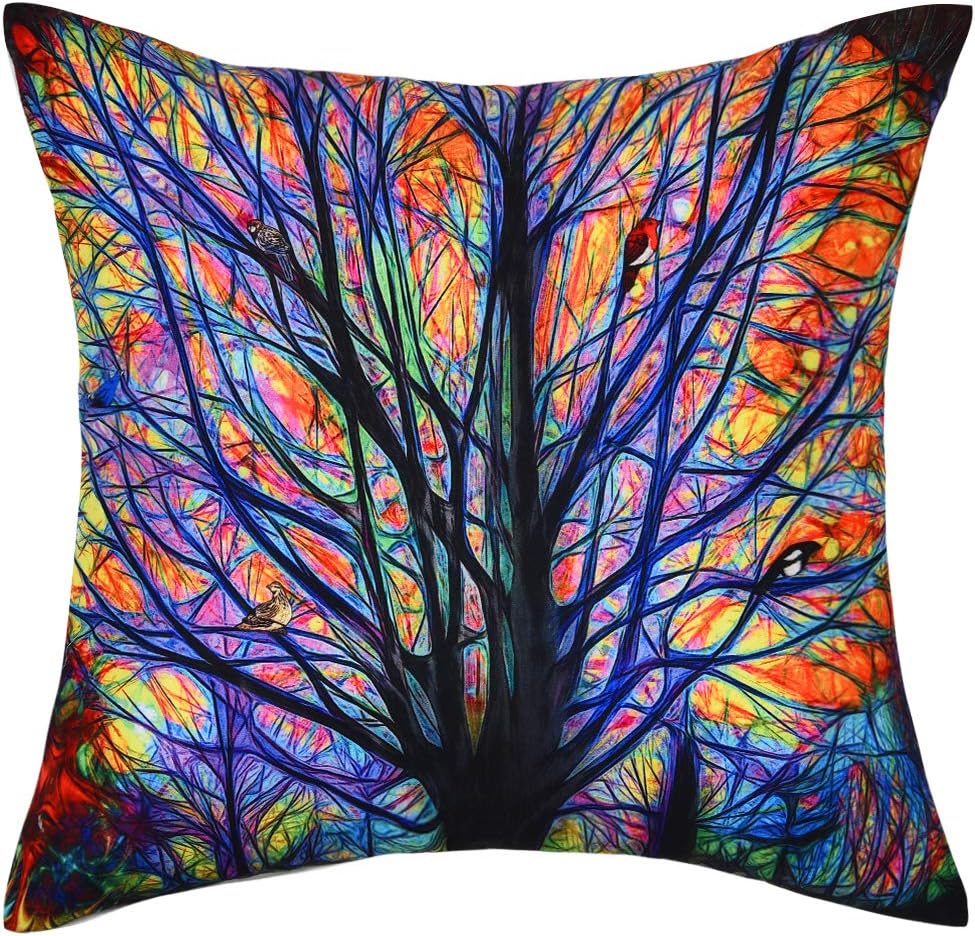 BLEUM CADE Throw Pillow Cover Colorful Tree Pillow Cover Cushion Cover Pillow Case Square Pillowcase Decoration for Sofa Bed Chair Car