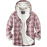 Puhope Womens Fleece Lined Jacket Fleece Zip Up Jacket Flannel Plaid shirt jacket Full Zip Hoodies for Women