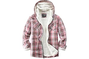 Puhope Womens Fleece Lined Jacket Fleece Zip Up Jacket Flannel Plaid shirt jacket Full Zip Hoodies for Women