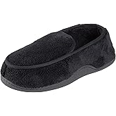 isotoner mens Terry Moccasin Slipper With Memory Foam for Indoor/Outdoor Comfort
