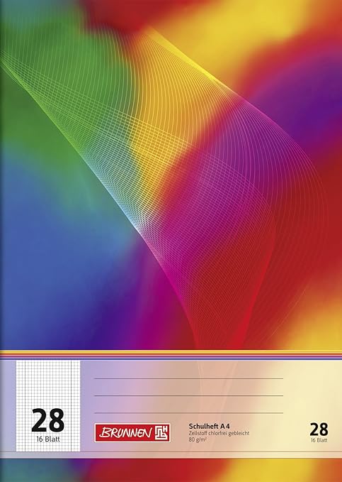 Brunnen 104492802 Schulheft A4 (16 Blatt, 5 mm kariert, mit Rand, Lineatur 28)