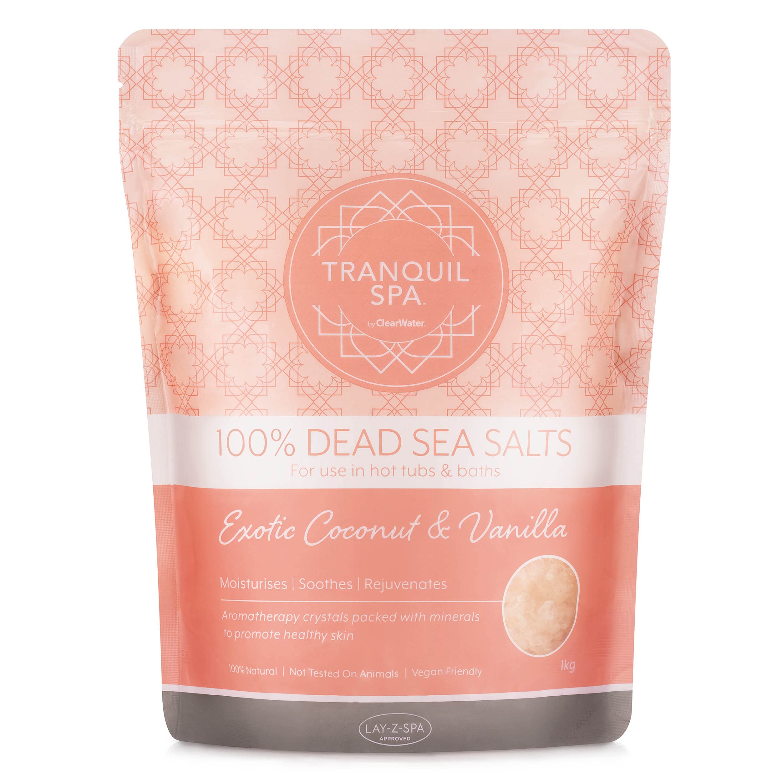 Clearwater Tranquil Spa 100% Dead Sea Salt 1KG, Bath and Hot Tub Salts, Hot Tub Fragrance, Natural Minerals, Exotic Coconut and Vanilla,Pink