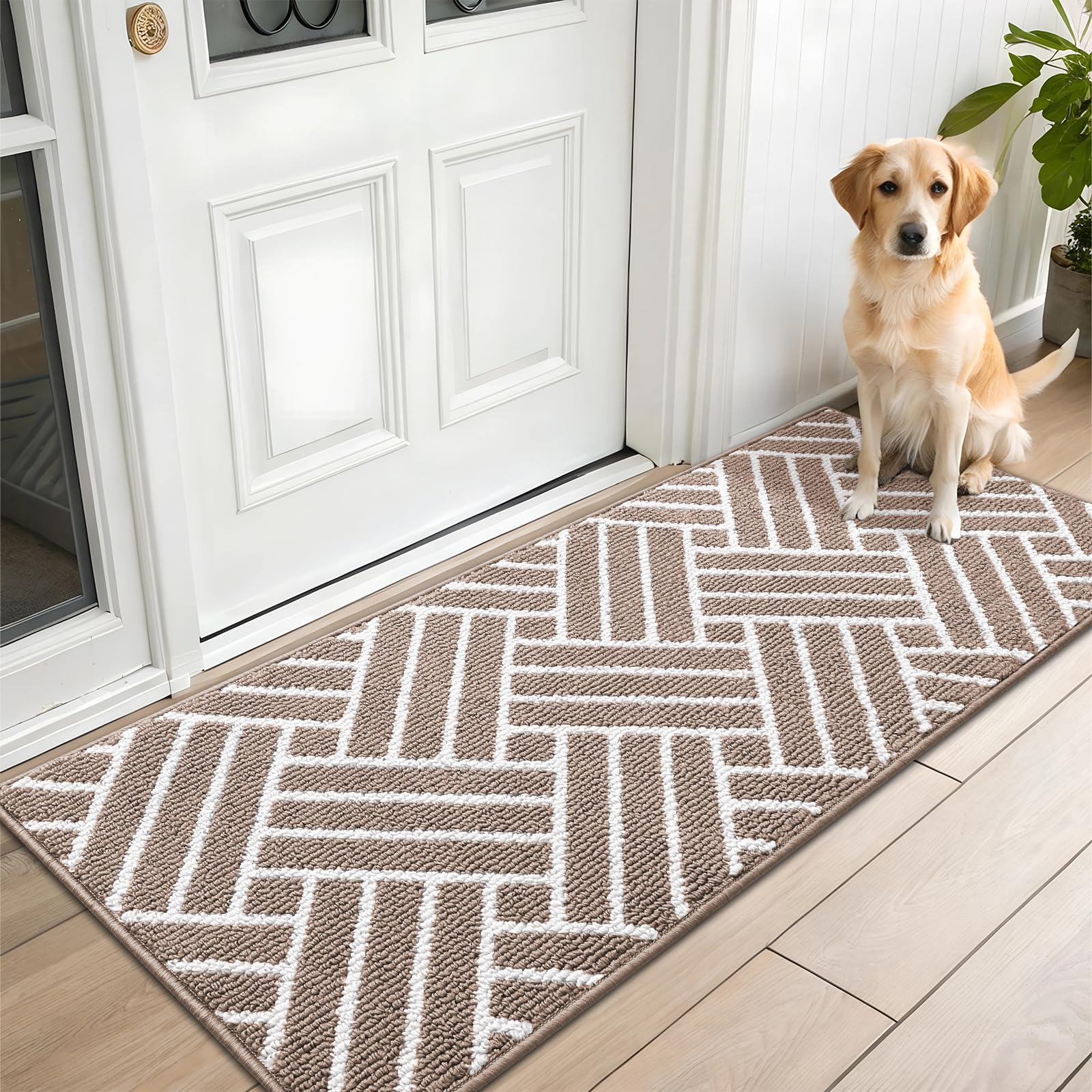 OLANLY Runner Indoor Door Mat, 70x23 Inch, Dirt Resistant and Absorbent, Non-Slip Rubber Backing Floor Mats, Easy Clean Low-Profile Doormat for Entryway, Front Door, and Inside Entrance, Brown Image