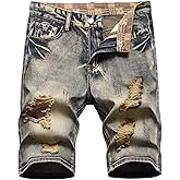 HENGAO Men's Ripped Jean Short Distressed Straight Fit Denim Shorts