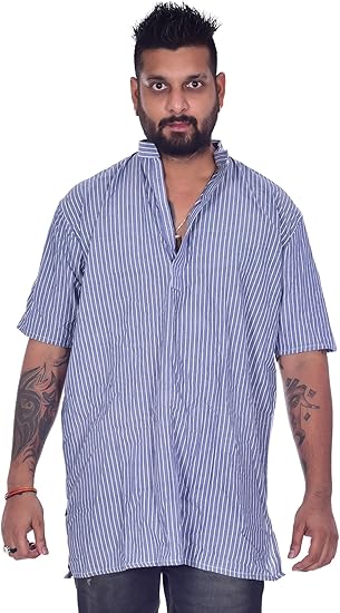 Indian 100 Cotton Check Print Light Blue Color Man S Kurta Shirt