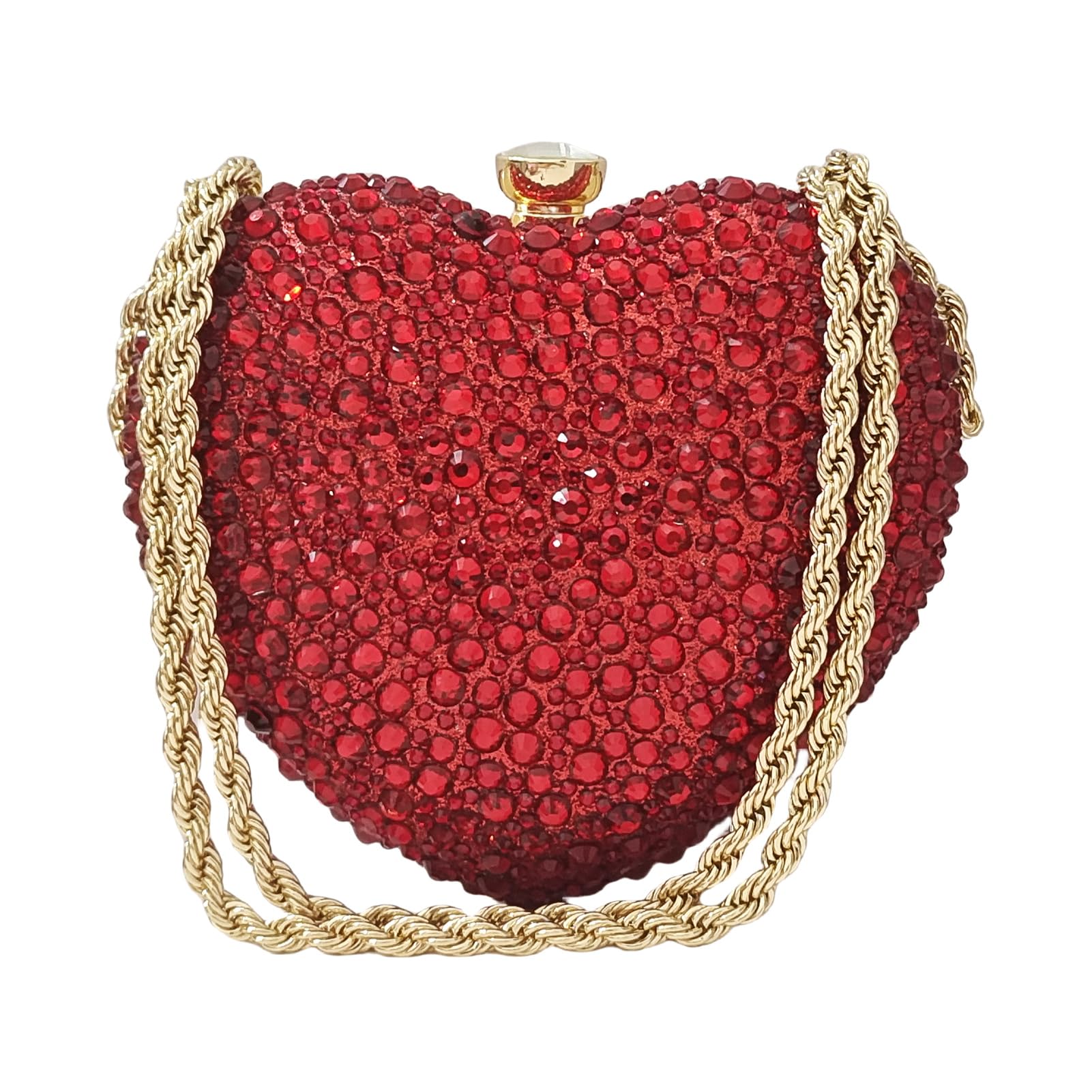 Photo 1 of Cute Heart Shape Clutch Purse Mini Love Heart Rhinestone Wedding Handbag Party Twisted Chain Women Purse(red)