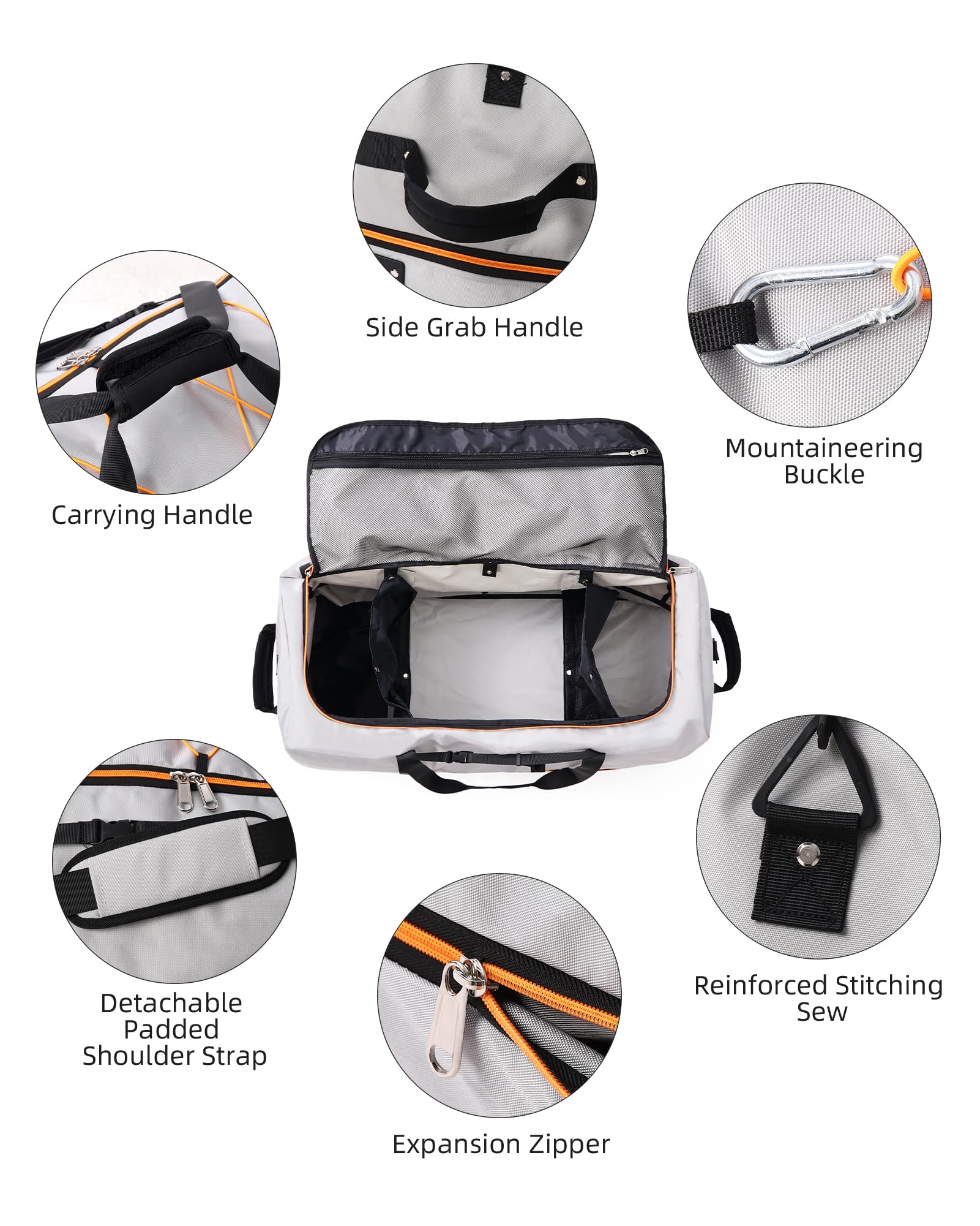 CONTAIL 32”110L Expandable 140L Rolling Duffle Bag with 2 Inline Wheels,Convertible Weekend Travel Bag with Bungee-Cord System,Grey