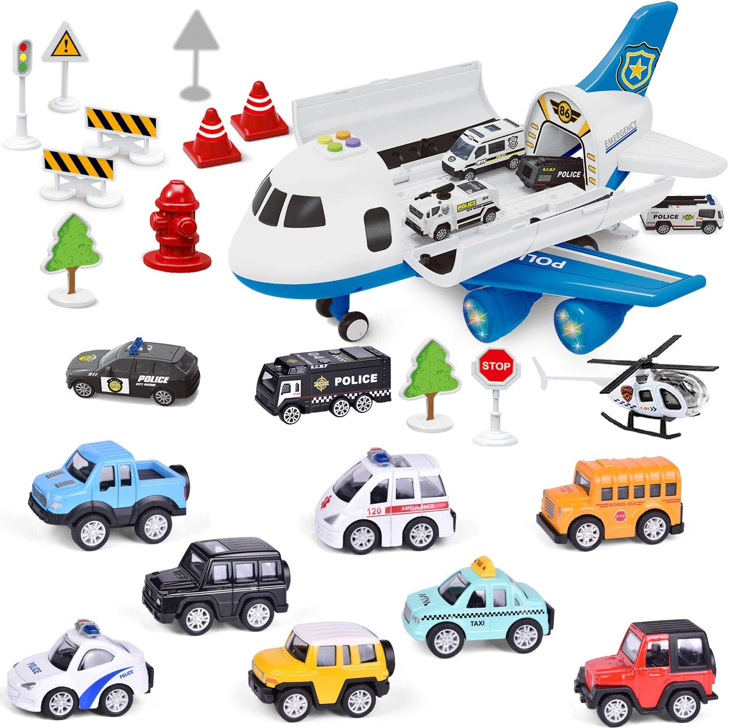 Airplane Toys with 14 PC Pull Back Diecast Toy Cars Toys