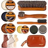 13Pcs Polish Kit for Men & Women - 3 Horsehair Brushes, Black Brown Neutral Mink Oil for Shoes, Boots Shine Care Kit