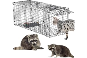 SUSURAMON Heavy Duty 37 Inch Humane Live Animal Trap for Raccoons, Stray Cats, and Other Similarly Sized Animals, Foldable