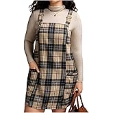 MakeMeChic Women's Plus Size Christmas Overall Dress Leopard Print Pinafore Adjustable Strap Short Dress Multicolor X-Large