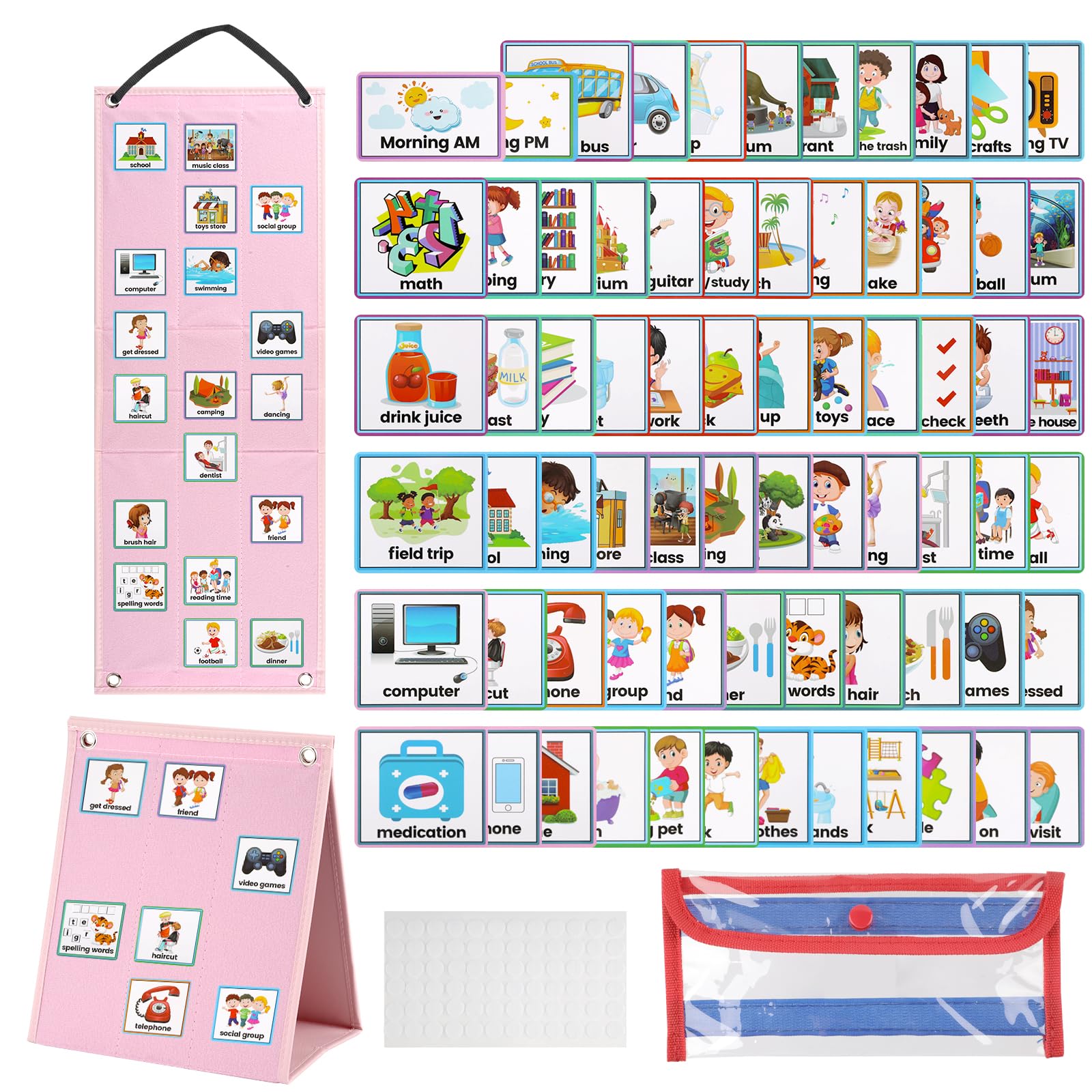 Visual Timetable for Autistic Children, 70 Pecs Cards, Now And Next Board，Daily Routine Chart for Children, Visual Cards for Autistic Children, for School Kids To Support Communication, ADHD,ASD