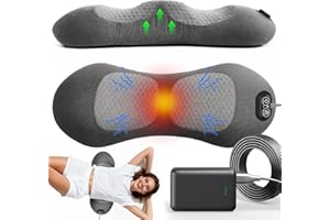 SWANCODE Upgraded 3-in-1 Portable Lumbar Pillow for Back Relief, Smooth Spine Triple Fusion Back Massager with Stretch, Vibration & Heat, Includes 10000mAh Power Bank for Deep Relaxation on Bed, Sofa & Car