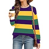 LAZYCHILD Mardi Gras Shirt for Women: Fat Tuesday Shirts Mardi Gras Long Sleeve New Orleans Carnival Party Tops