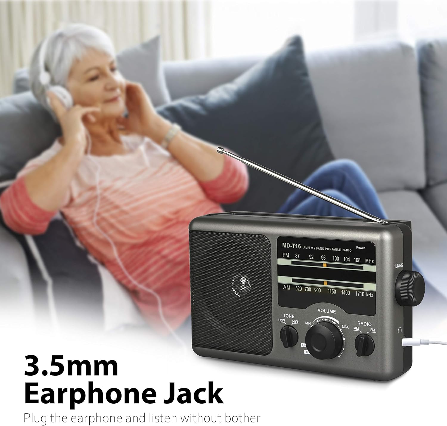 AM FM Portable Radio Transistor Radio with 3.5mm Earphone Jack, Hight/Low Tone Mode, Big Speaker, AC Power or Battery Operated by 4 D Cell Batteries for Home and Outdoor: Home Audio & Theater