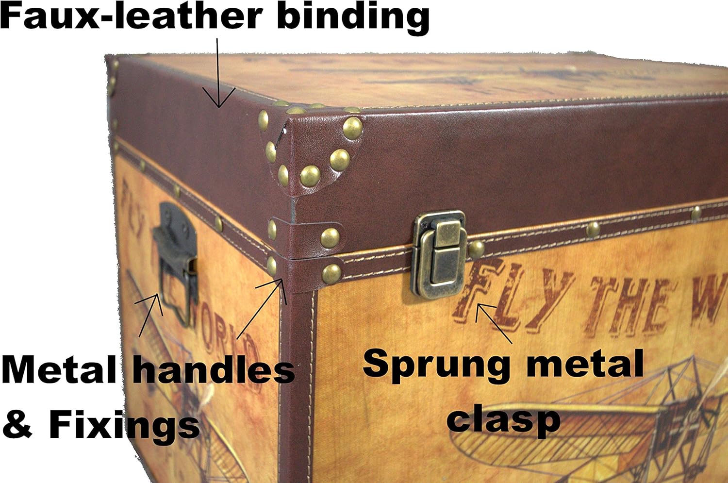 Amazon ペスカラコレクション木製収納チェスト 3サイズ 古典的な飛行機のプリントライナーと金属製固定具 M 50リットル The Pescara Collection ホーム キッチン 通販