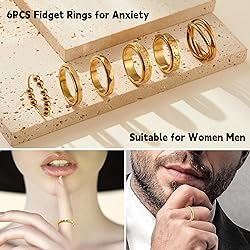 LOFITOR Gold Fidget Rings for Anxiety 6pcs