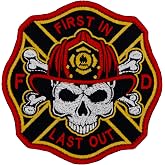 Generic Fireman Skull in Firefighter Helmet Colorful Embroidered Patch Iron On Sew On. Size: 3.9 X 3.9 inches