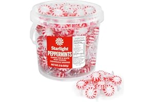 GEEOOLLAH Christmas Starlight Peppermint Candy 2 Pound Bucket - Bulk Individually Wrapped Hard Mint Candies - Classic Red & White Peppermint Mints for Candy Bowls, Offices, Parties & Holiday Treats (Approx 160 Pieces)