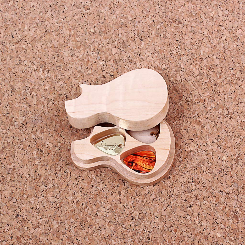 Alnicov 3 Pcs/Set Handmade Wooden Guitar Pick Box and Picks Paddles for Guitarist Music Lovers Gifts