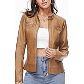 Fahsyee Zip Leather Jackets for Women Motorcycle Faux PU Moto Biker Outwear Coat