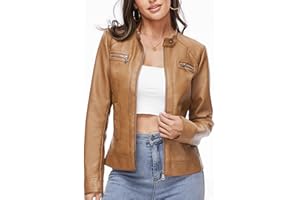 Fahsyee Zip Leather Jackets for Women Motorcycle Faux PU Moto Biker Outwear Coat