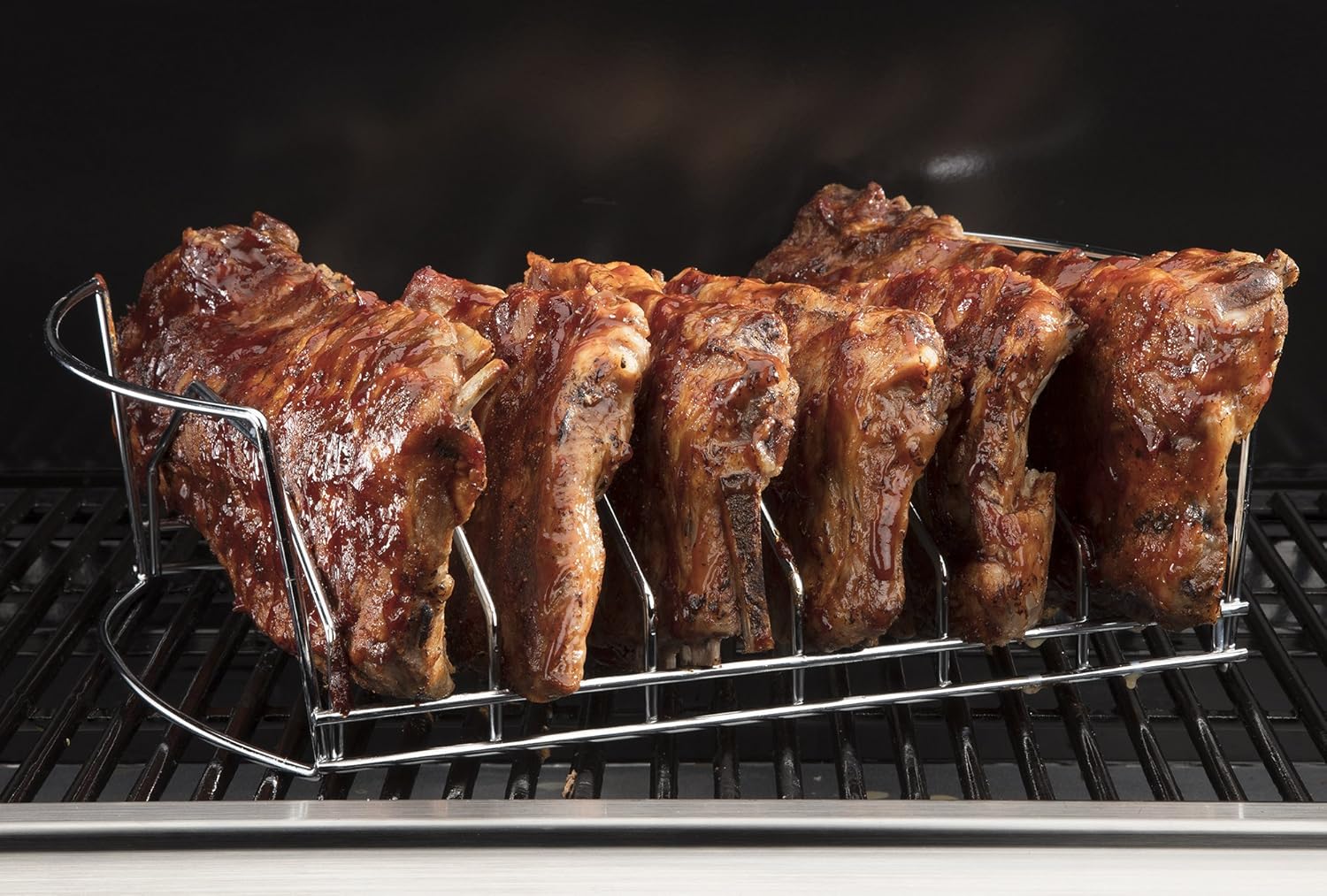 BBQ Basket Rib Roast Beer Can Chicken Wing Rack 4n1 Grill Smoke Meat