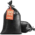 ASKIZ Heavy Duty Sand Bags with UV Protection - 16" x 25.5" Ultra Tough Polypropylene Sandbags for Hurricane Flooding (Black 100 Bags)