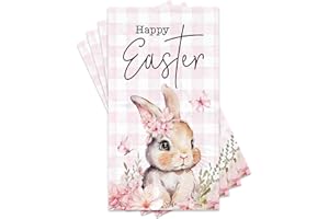 369DECOR Happy Bunny Easter Paper Napkins, 3 Ply - 4.3 x 7.8 Inch, Pink Floral Butterfly Bunny Design, Disposable Rabbit Napkins for Spring Holiday, Easter Dinner Party & Baby Shower, Cute Bathroom Hand Towels