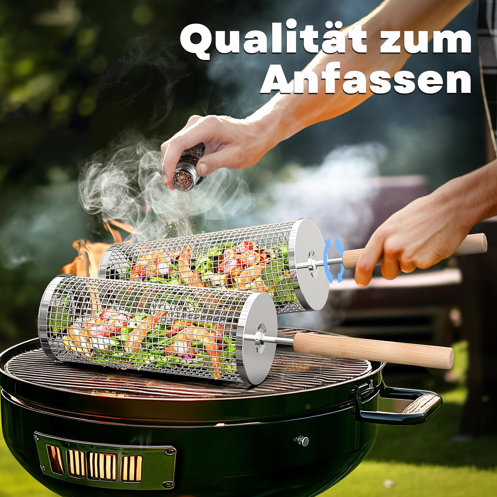 ivtivfu Nestbarer Rollender Grillkorb, Grill Zubehör, Geschenke für Männer 3