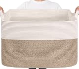 TIMEYARD 105L Extra Large Storage Basket Rectangular Cotton Rope White Brown