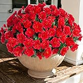 Ivydale Artificial Faux Red Flowers Plants for Outdoor Outside Spring Decor, Fake Silk Camellia UV Resistant Look Real for Planter Porch Patio Balcony Garden Table Indoor, 3 Large Bundles
