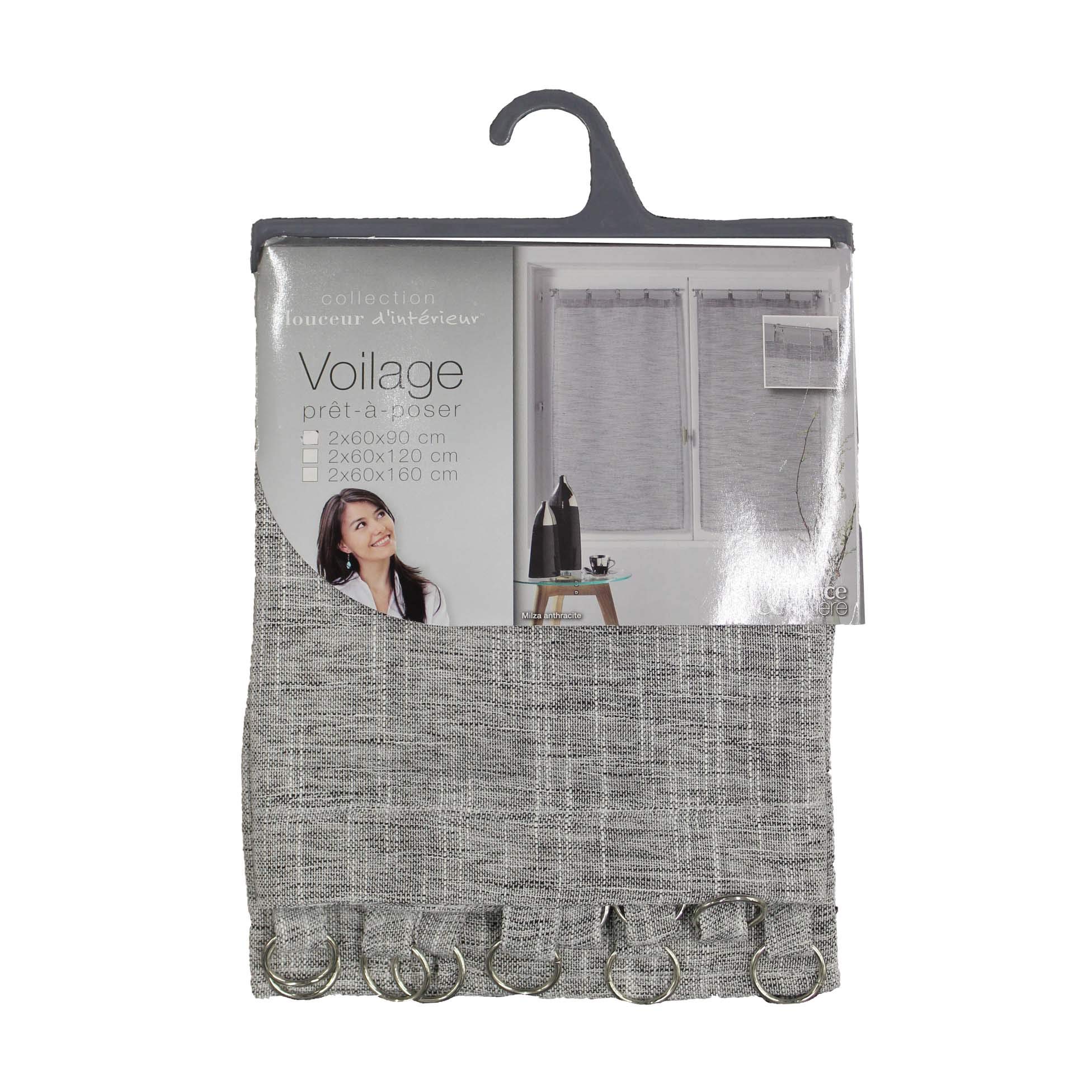 Douceur d'Intérieur Pair of Straight Rings 2 x 60 x 120 cm Woven Curtain Milza Anthracite