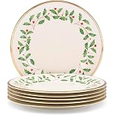 Lenox Holiday Porcelain Christmas Dinner Plate Set for 6 | dishwasher safe | 10.75 inch diameter | red and green design, gatherings, christmas kitchen decor, gift for women
