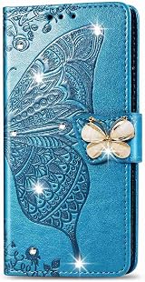 Reevermap Glitter Crystal Flip Case for 3.4 Phone - Blue Butterfly Design view 1
