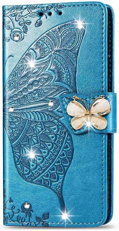 Reevermap Glitter Crystal Flip Case for 3.4 Phone - Blue Butterfly Design
