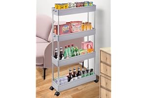 AOSION Slim Storage Cart with Wheels,Narrow Shelf,4-Tier Kitchen Storage Cart, Bathroom Storage Organizer,Mobile Shelving Unit Rolling Cart,Storage Cart for Bedroom Laundry Narrow Places (Grey)