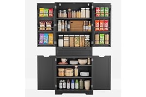 Gizoon 64" Tall Kitchen Pantry Cabinet with Doors and Shelves Large Stand Up Pantry Storage Cabinet with Drawer Large Food Cupboard for Kitchen Bathroom Craft Room, Black