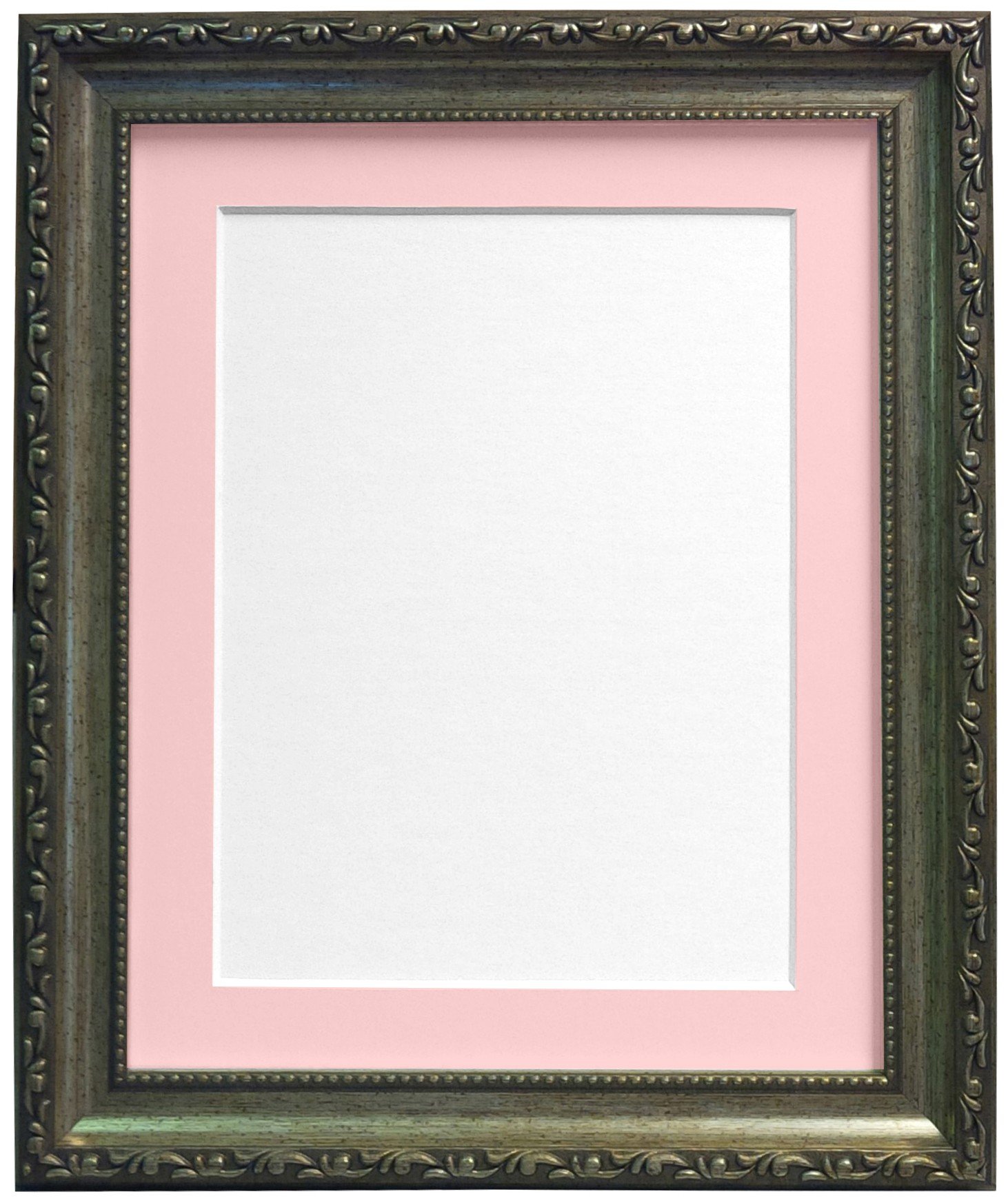 Shabby Chic Silver Picture Photo Frame with Pink Mount 9 x 7 for For Image size 7 x 5 — image 1
