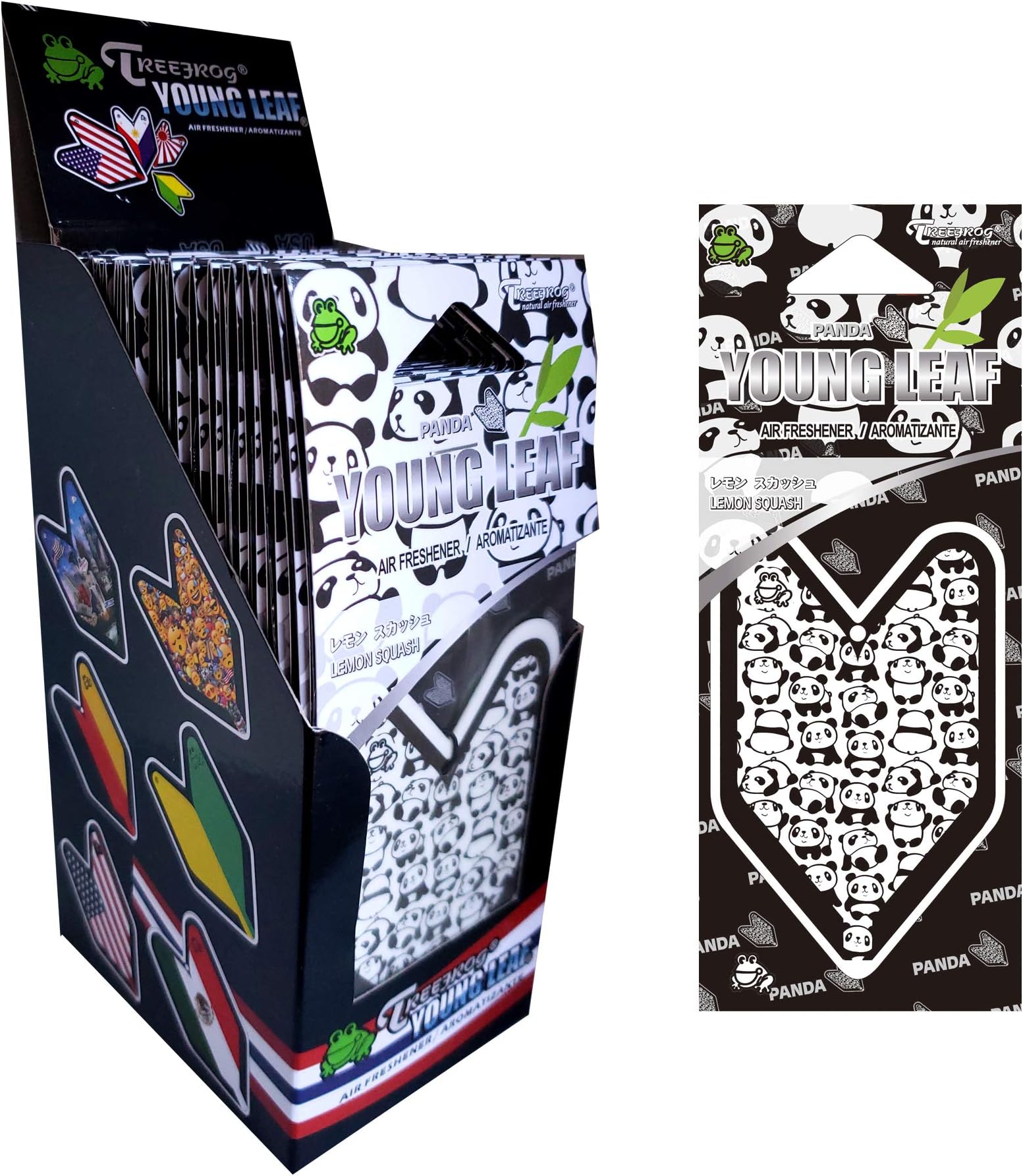Wakaba Young Leaf YLLS59 JDM Treefrog Lemon Squash Scents Air Freshener, Black Panda, 1 Box, 24 Piece