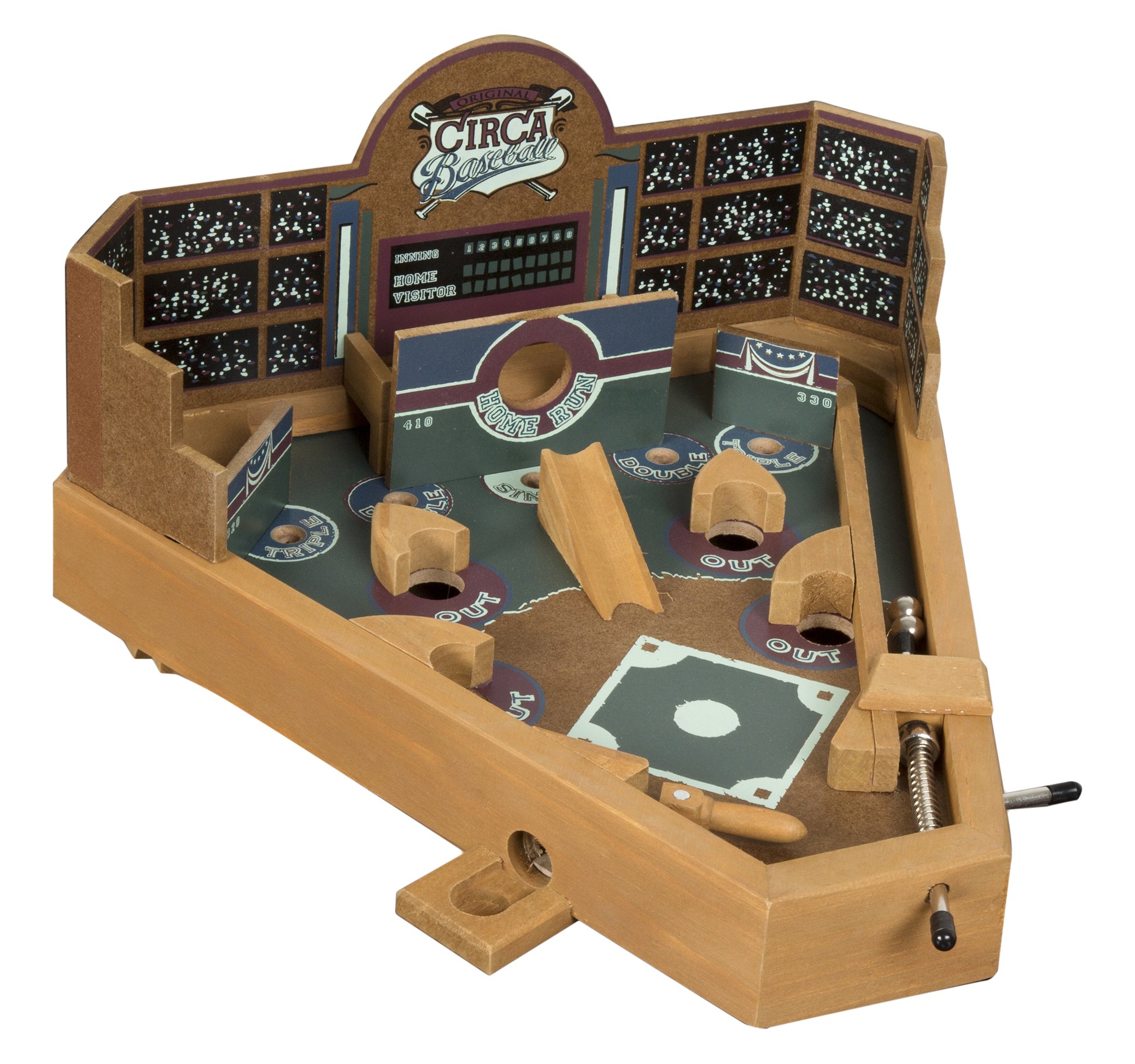 Hey! Play! Baseball Pinball Tabletop Skill Game - Classic Miniature Wooden Retro Sports Arcade Desktop Toy for Adult Collectors and Children
